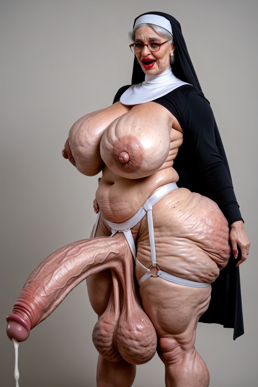 Thick Reading Glasses, Wrinkled Skin, Gigantic Shemale AI Porn