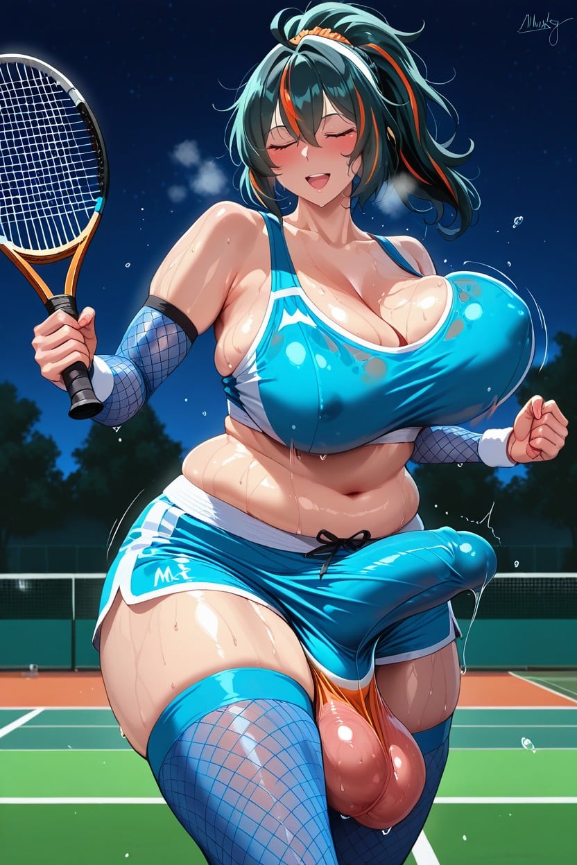 Horny, Playing Tennis, Holding Tennis Racket Shemale AI Porn