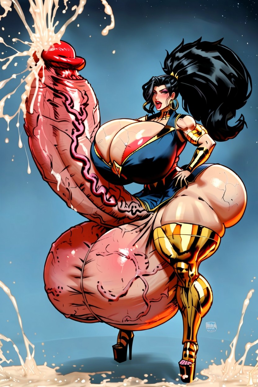 Gargantuan Breast Expansion, Platform Black High Heels, Hyper Gigantic Breasts Shemale AI Porn