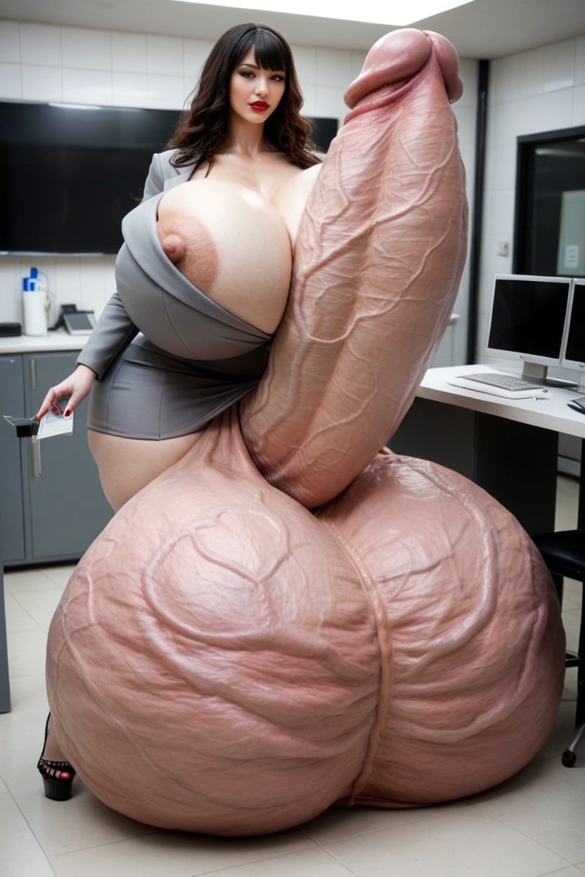 Hyper Gigantic Veiny Penis, Hyper Gigantic Testicles, Red Lipstick Shemale AI Porn