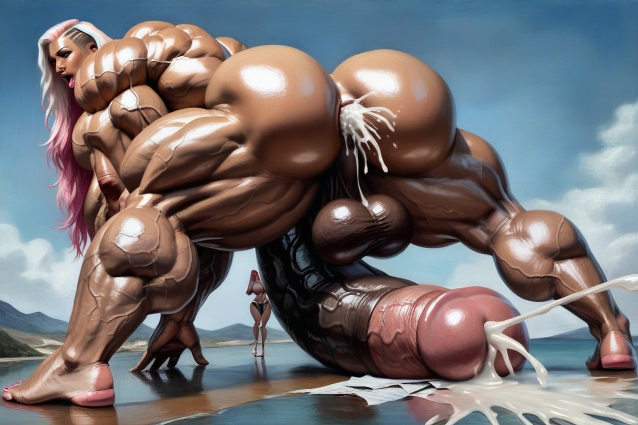 Toned Muscles, 2 People, Hyper Muscular Thighs Shemale AI Porn
