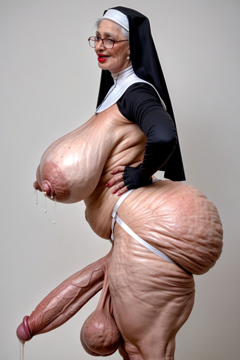 Hyper Long Cock, Saggy Ass, Catholic Nun Shemale AI Porn