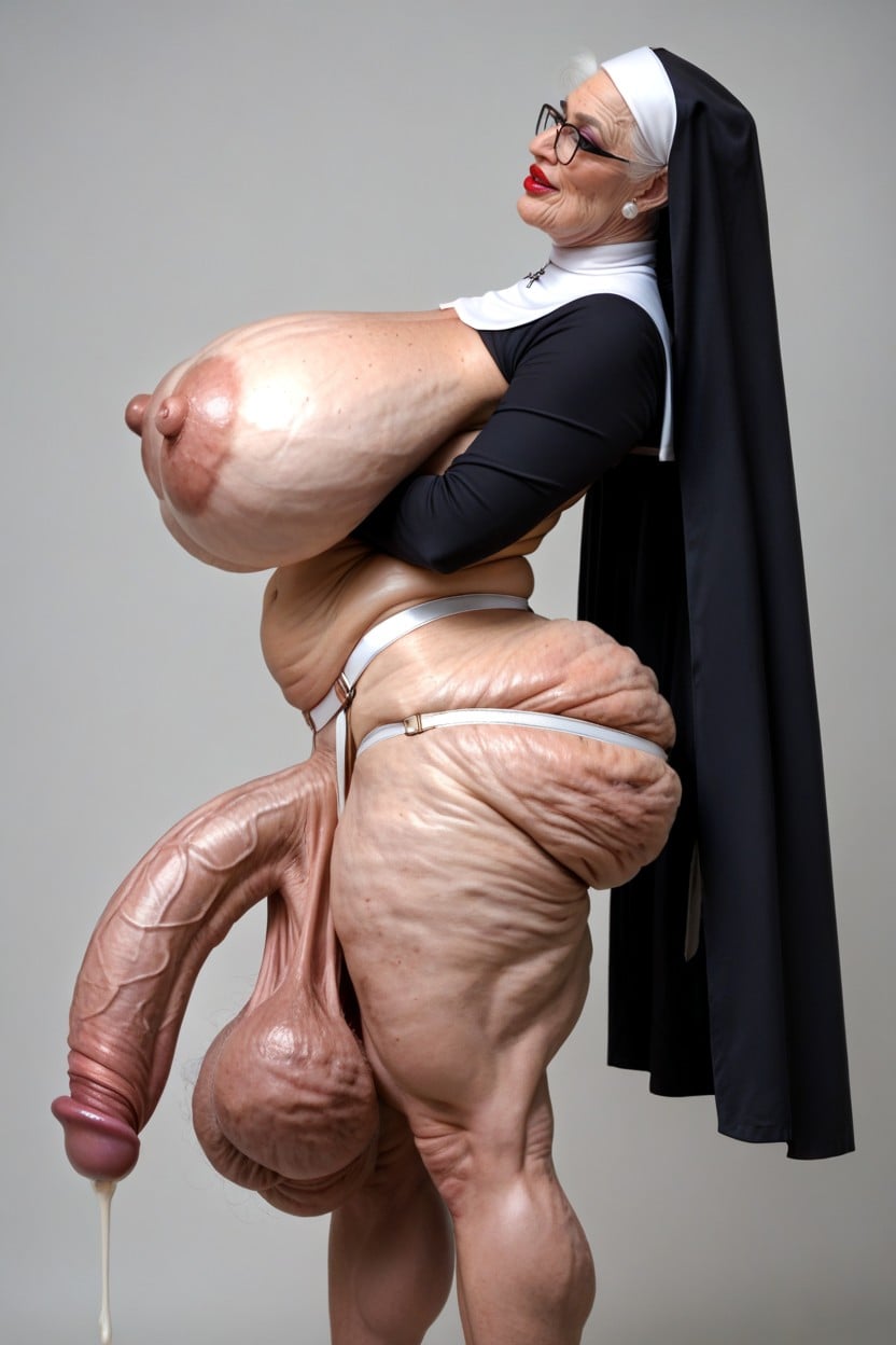 White Latex Gloves, Hyper Long Testicles, Gigantic Warts On Areola Shemale AI Porn