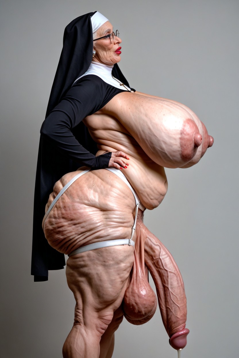 Hyper Long Testicles, Wrinkled Face, Simple Background Shemale AI Porn