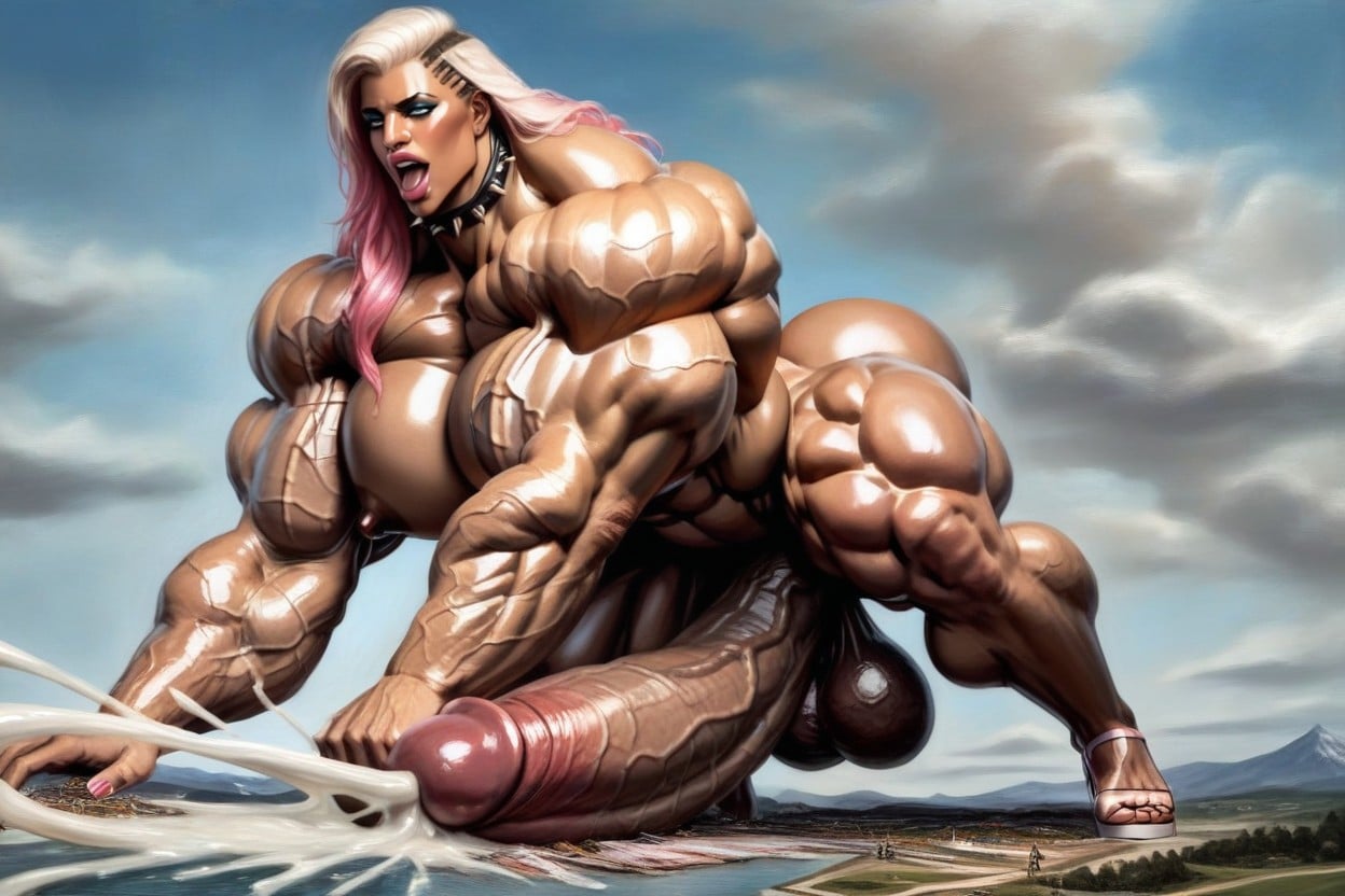 2 People, Exaggerate Massive Cock, Pink Lips Shemale AI Porn