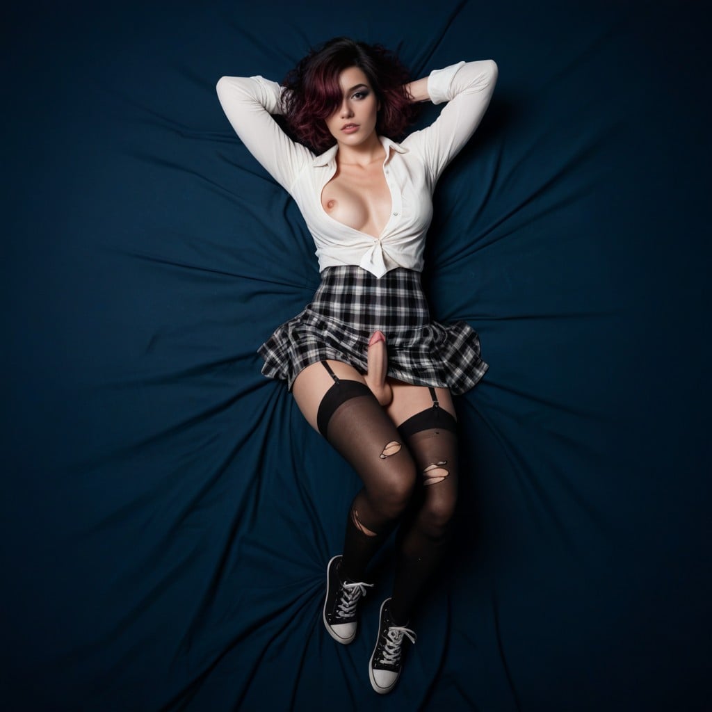 Soft Colors Image, Torn Black Thigh-length Stockings, Micropenis Shemale AI Porn