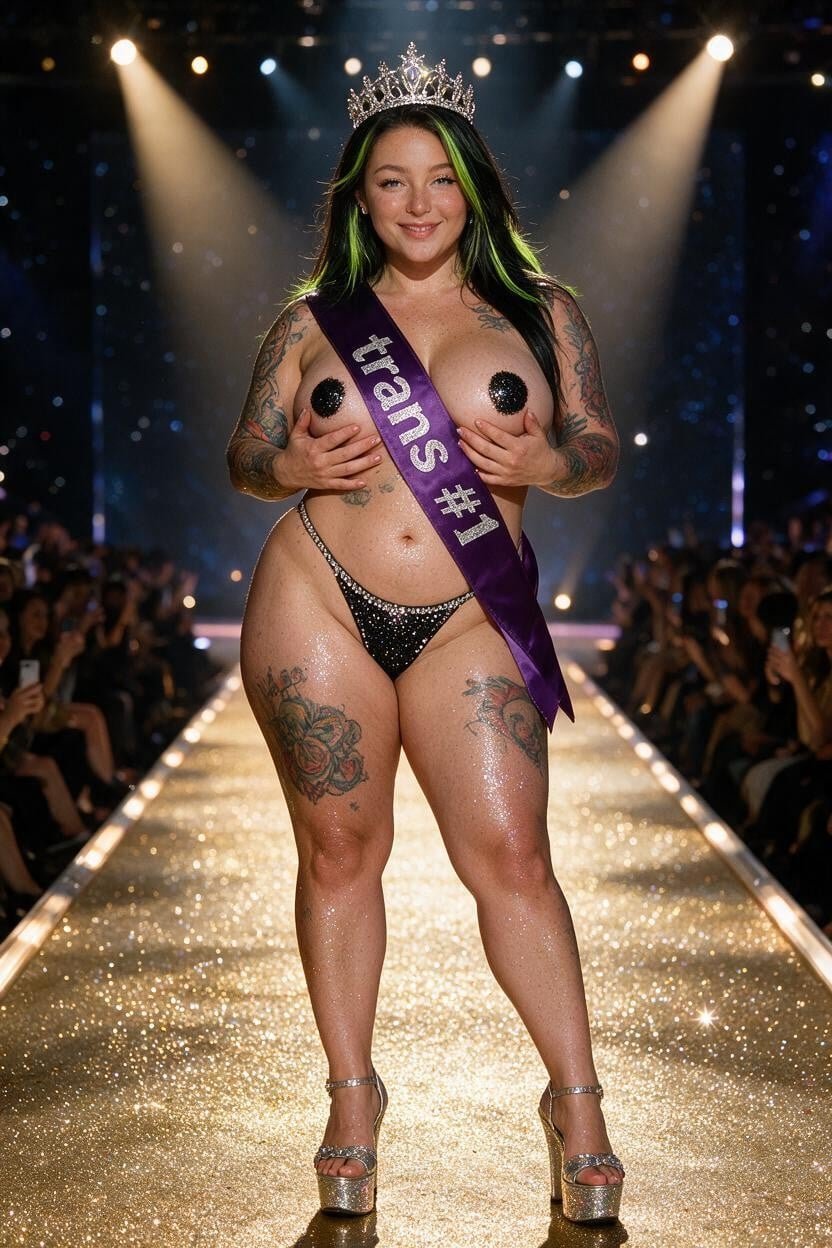 Fashion Model, Glitter Thong, Hyper Tattooed Shemale AI Porn
