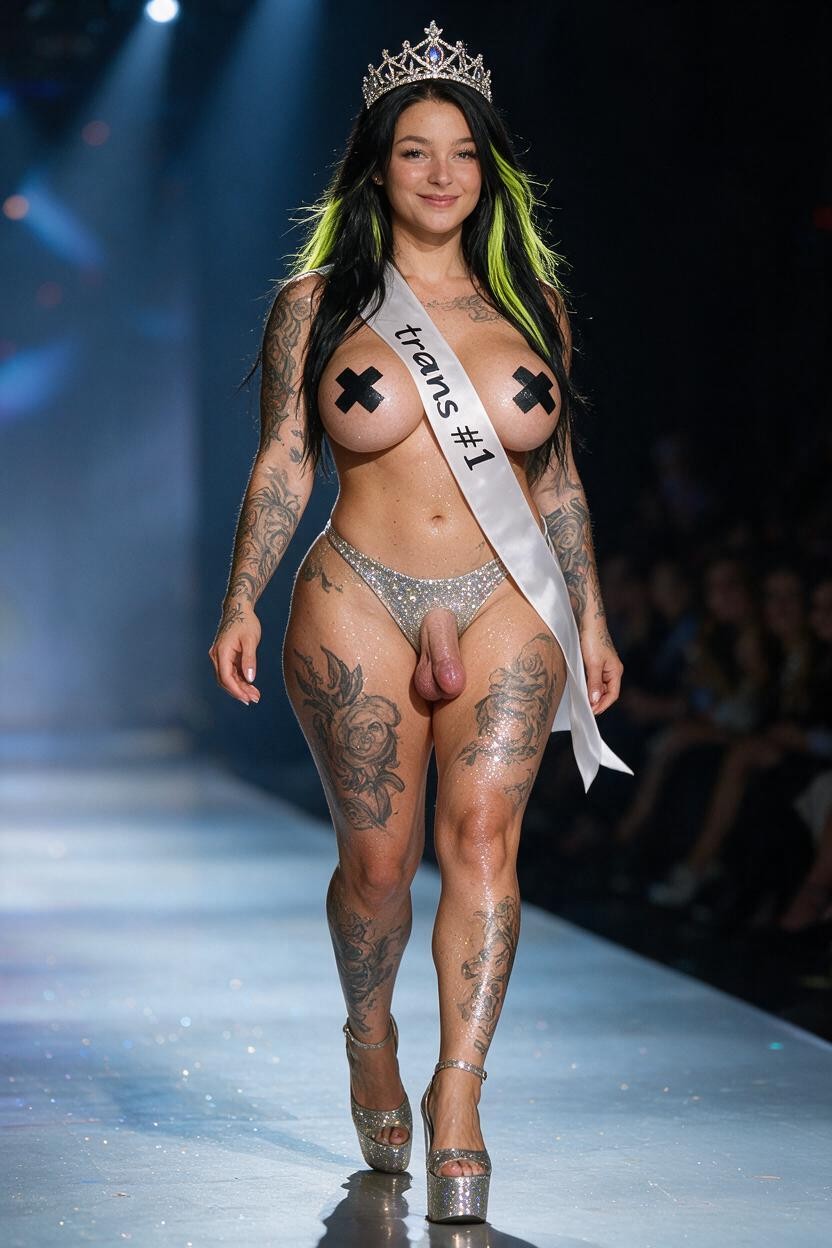 Black Tape On Nipples, Full Body Shot, Sexy Fat Bimbo Lips Irish Face Shemale AI Porn
