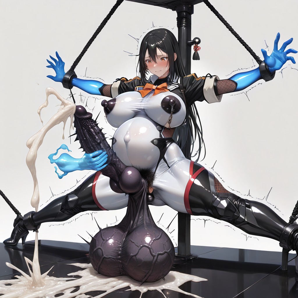 Black Horsecock, Oversized Hyper Gigantic Balls Hang The Floor, Solo Shemale AI Porn