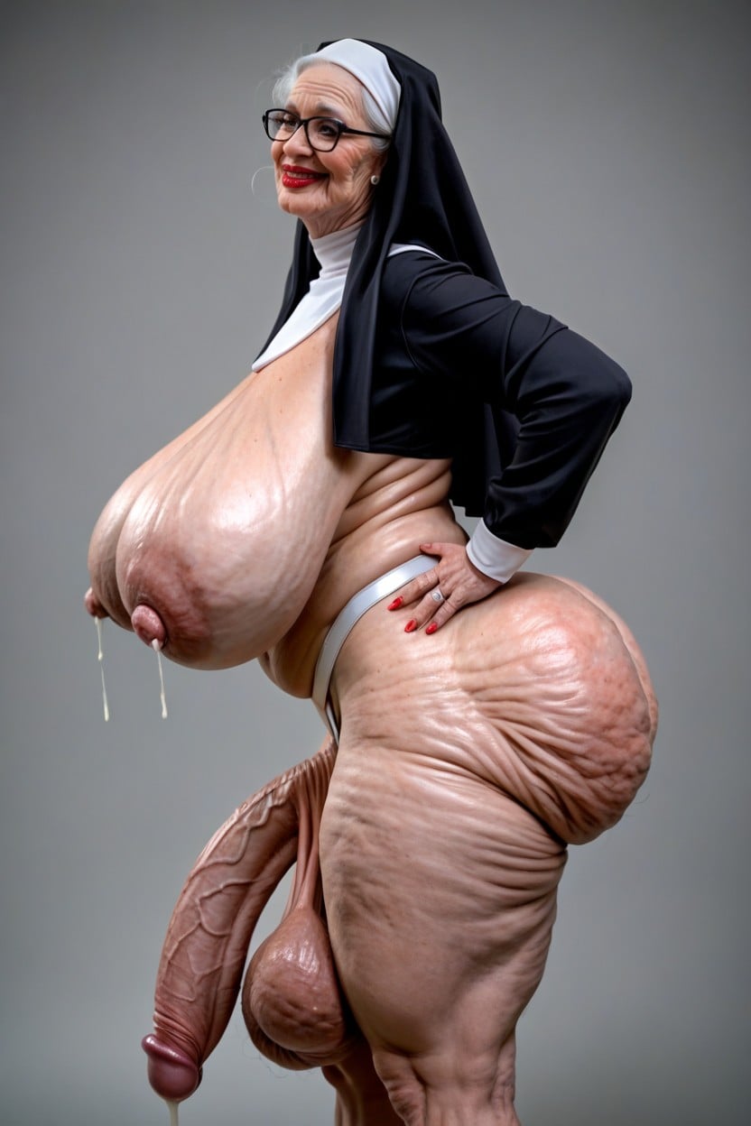 Hyper Curvy, Wrinkled Skin, Cowboy Shot Shemale AI Porn