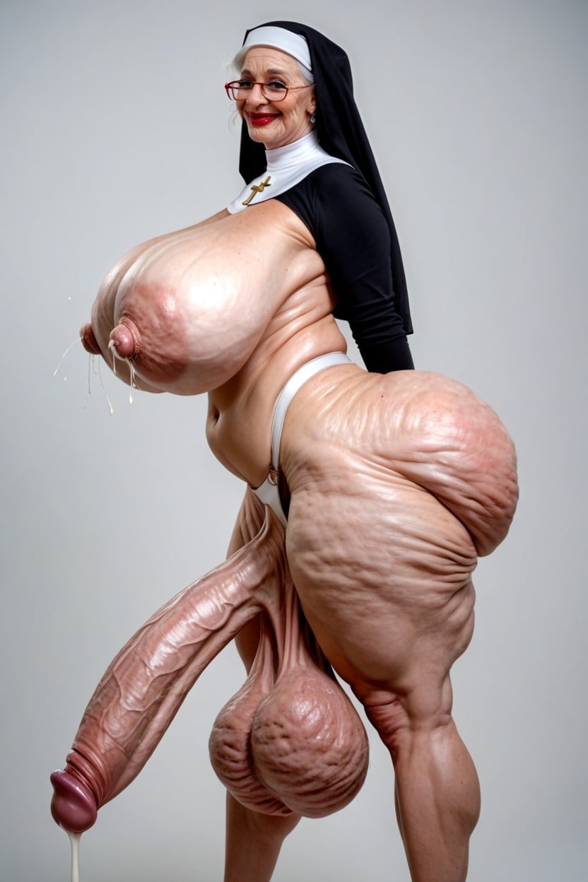 Upward Curved Cock, Extremely Large Ass, Bimbo Shemale AI Porn