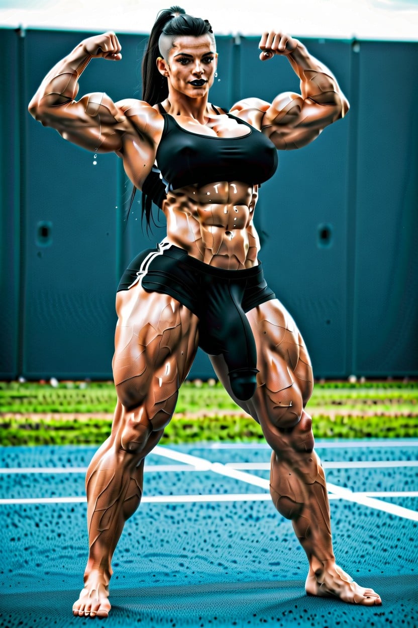 Chest Facing Viewer, Wide Upper Body Frame, Full Body View Shemale AI Porn
