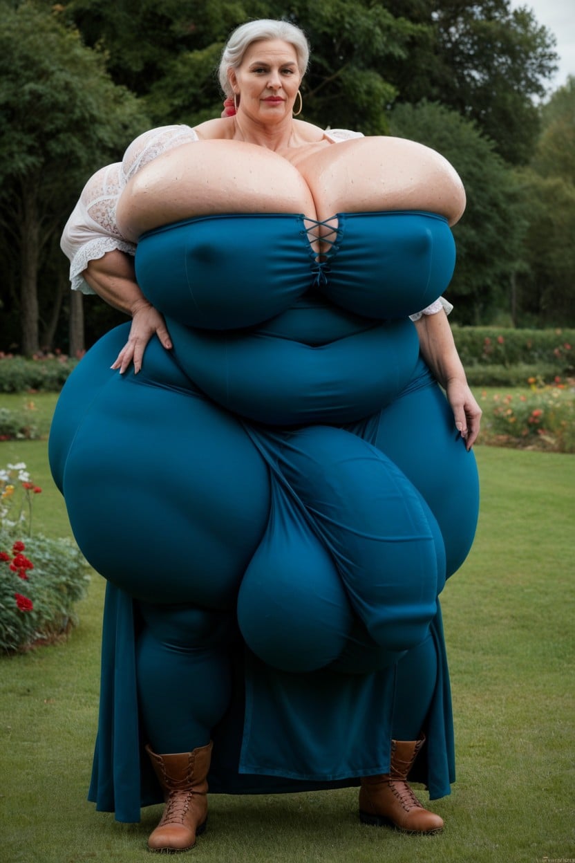 Long Orange Braided Hair, Hyper Gigantic Ass, Giant Massive Penis Tip Bulge Shemale AI Porn