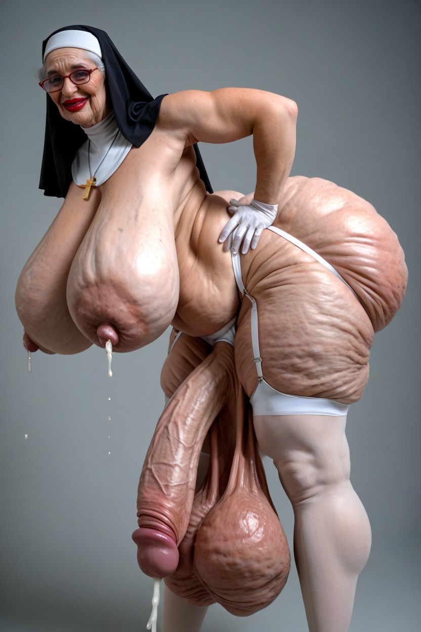 Fat Back, Bimbo Lips, Extremely Low Hanging Balls Shemale AI Porn