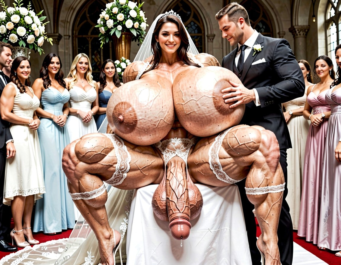 Gigantic Scalene, The Male Is Stroking The Futanari's Cock With One Hand, Women In The Group Are Looking Lustfully Shemale AI Porn
