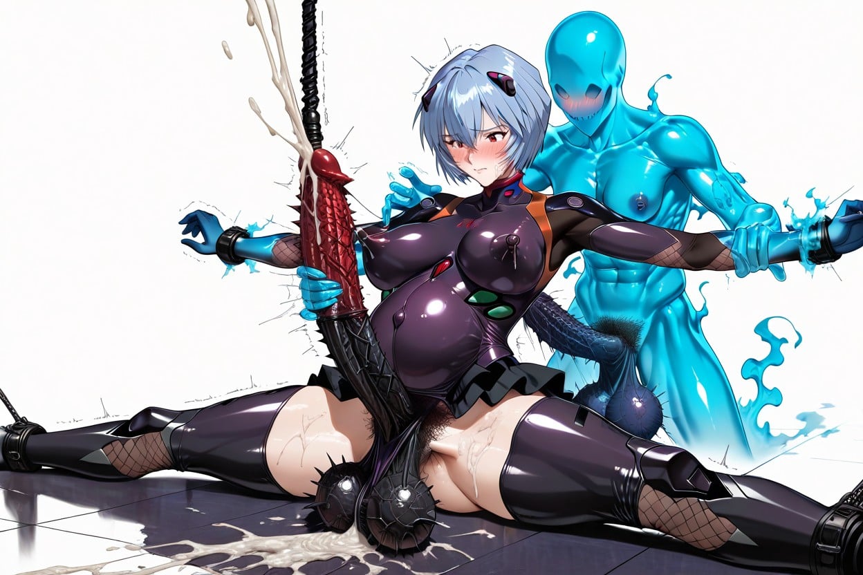 Flared Glans, Wearing Purple Ripped Taimanin Asagi Official Bodysuit Black Leotard-like Battle Suit With A Deep Black Skirt, Veiny Balls Shemale AI Porn