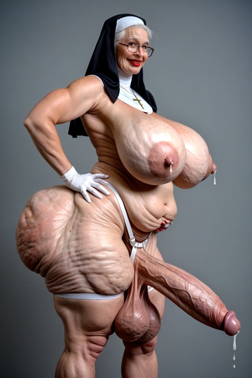 Saggy Breasts, Thick Reading Glasses, Cross Eyed Shemale AI Porn