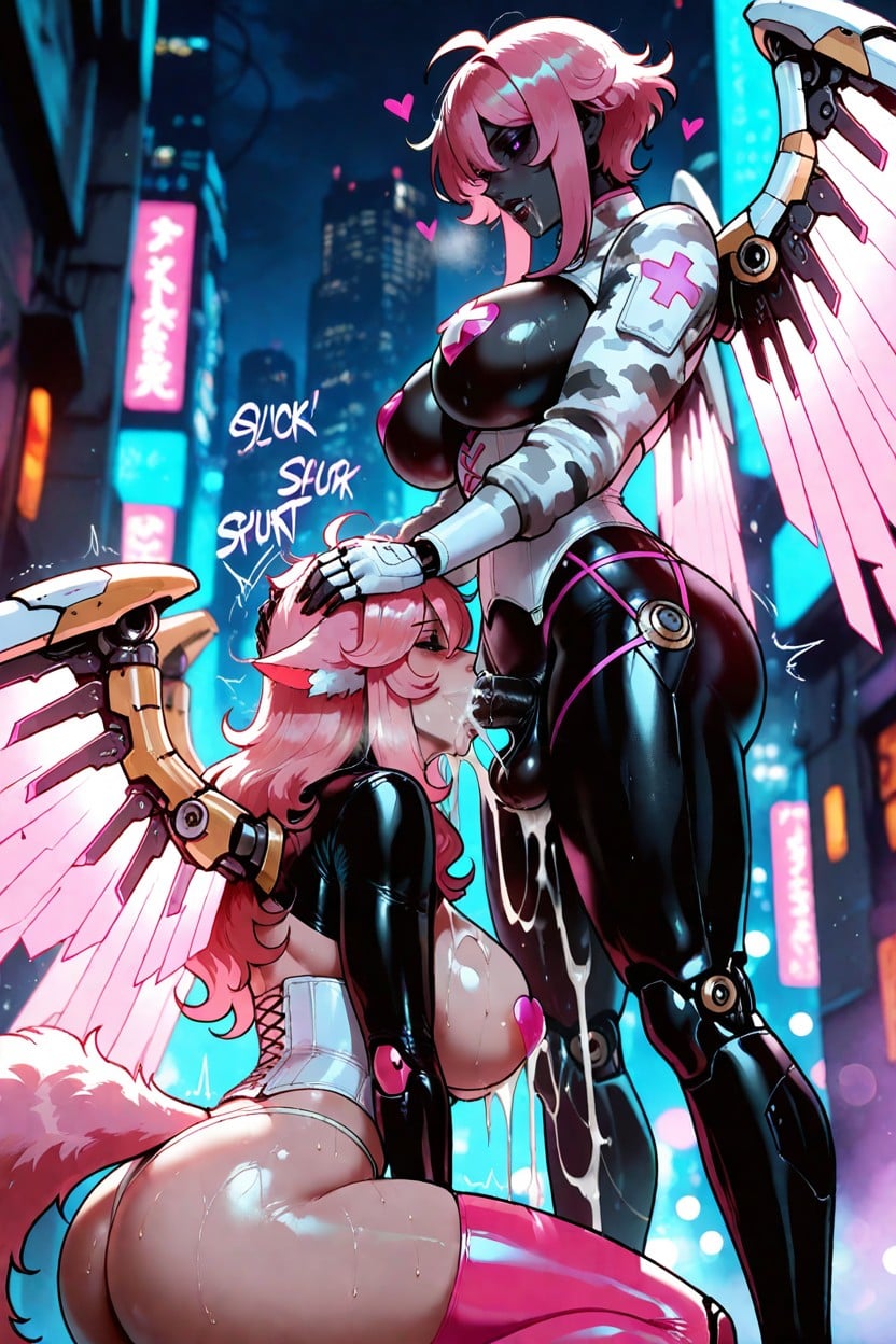 City Street, Excessive Cum, White Corset Shemale AI Porn