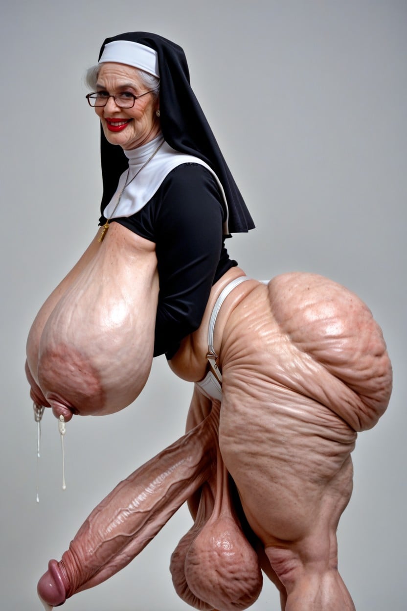 Standing Upright, Belly Bulge, Side View Shemale AI Porn