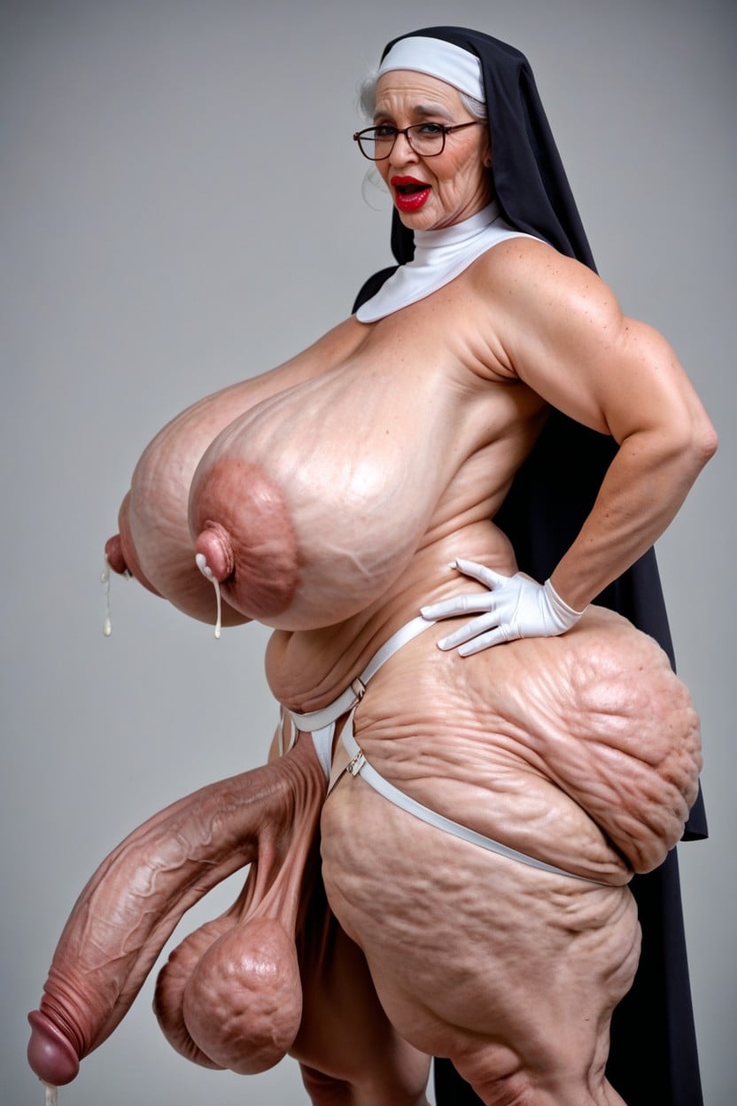 Upward Curved Cock, Hands On Hips, Shoulders Back Shemale AI Porn