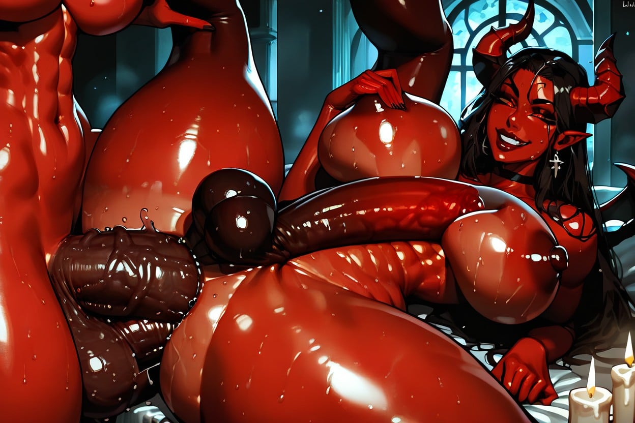 Pentagrams, Gigantic Penis, Devil Futa Has A Gigantic Red Flared Penis Shemale AI Porn