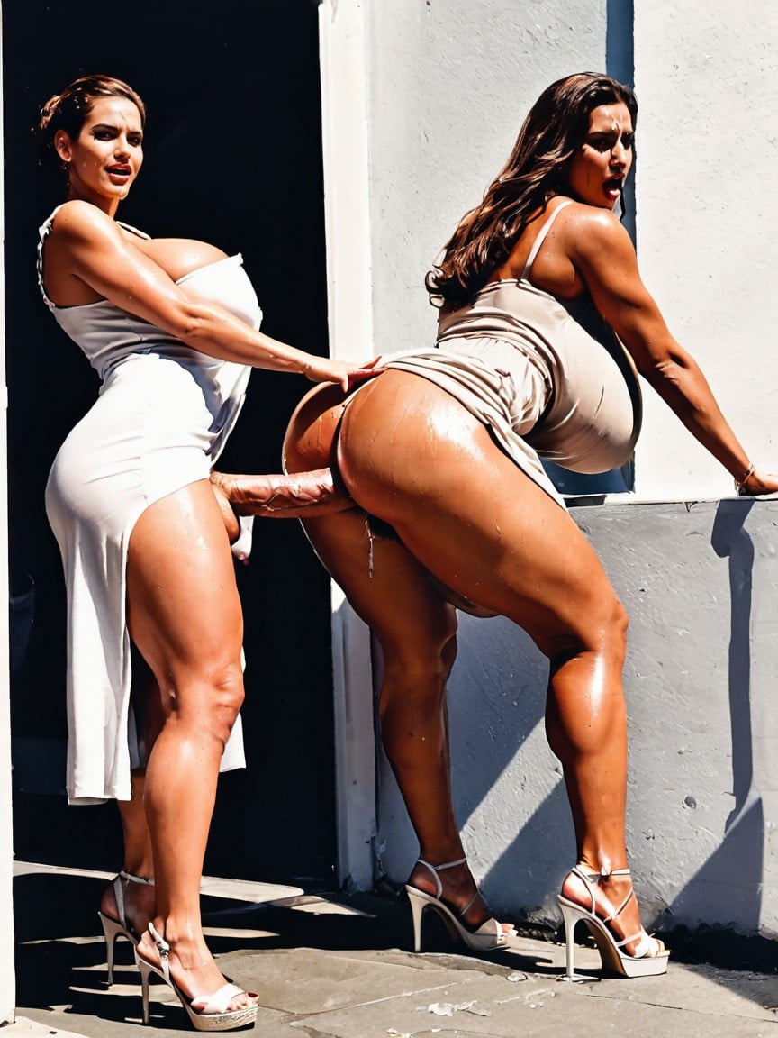 Open Mouth, Alley, Looking At Viewer Shemale AI Porn