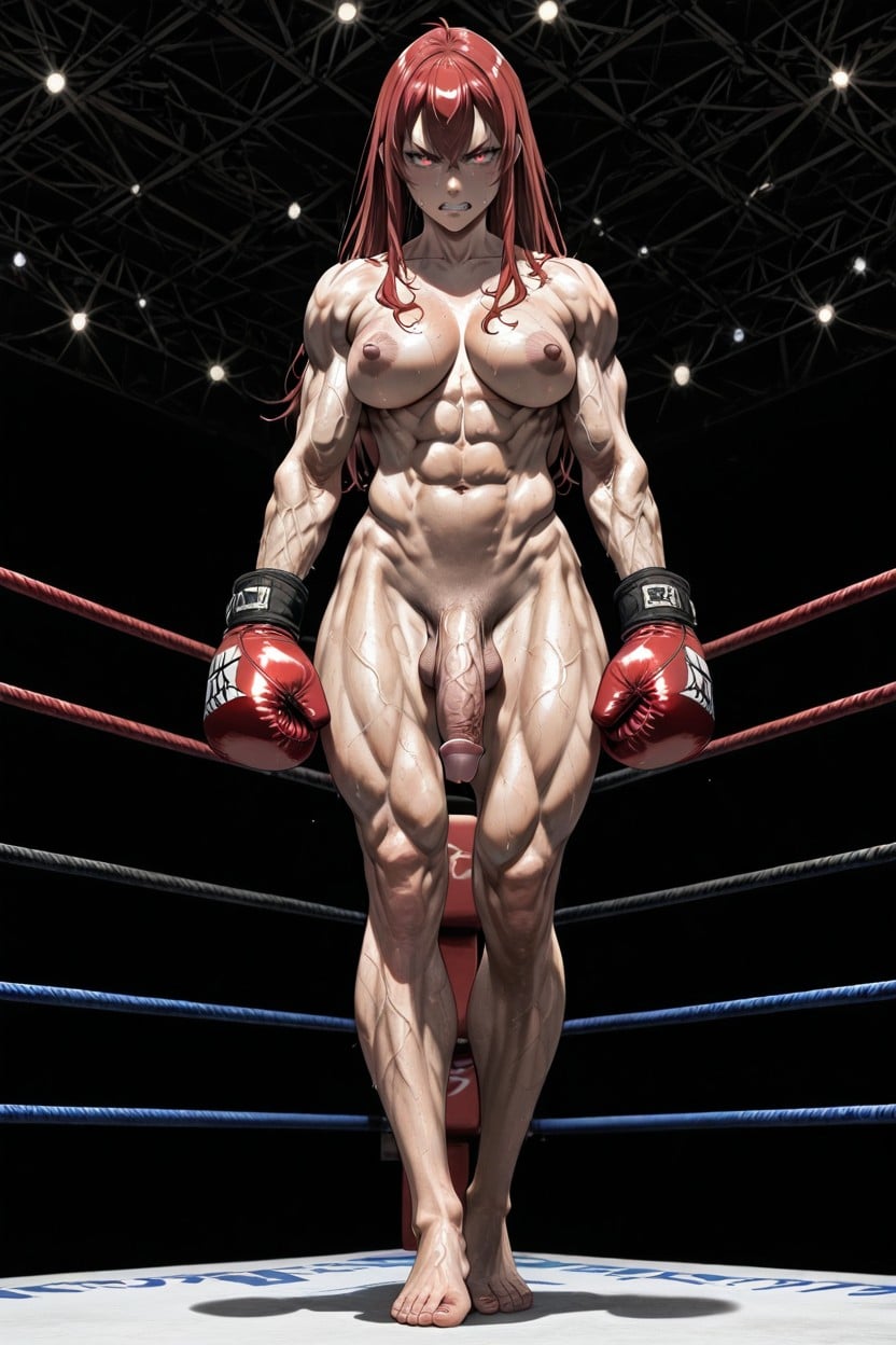 Full Body, Glaring At Viewer, Veiny Muscular Thighs Shemale AI Porn