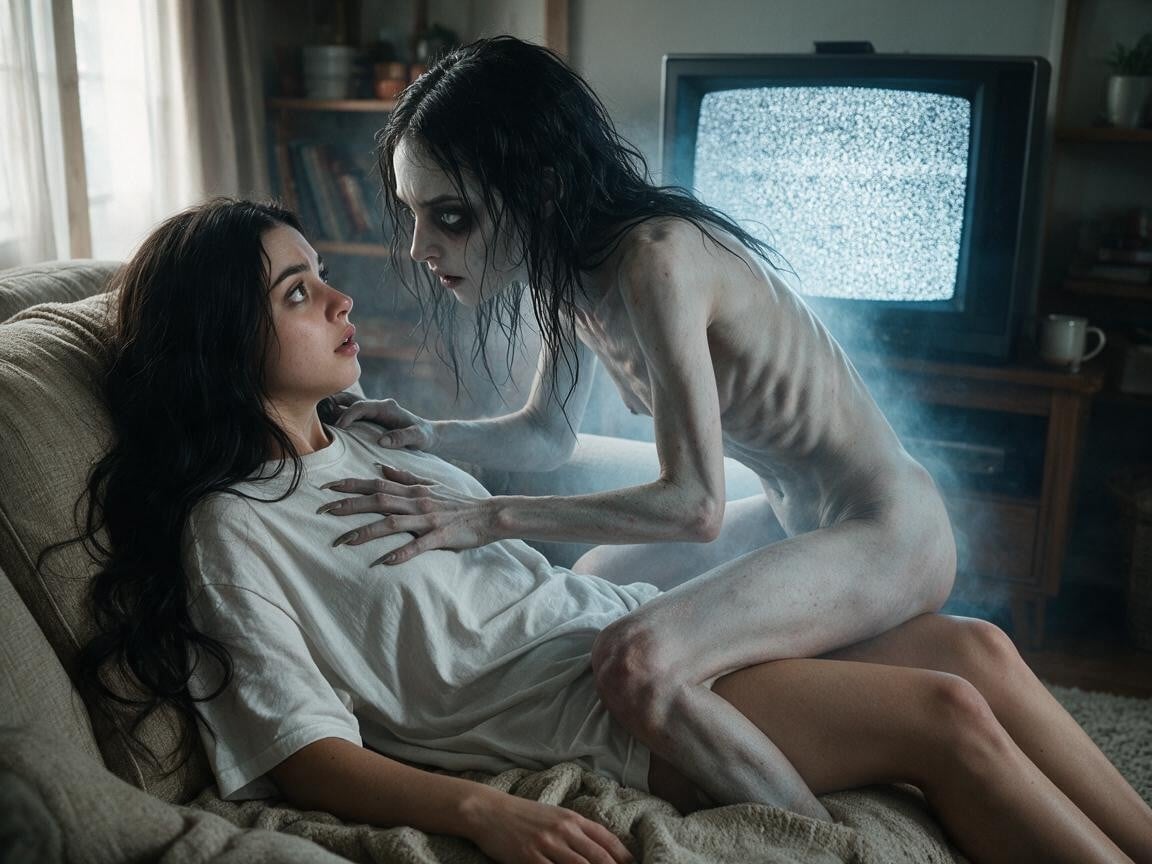 Tina Is Waking Up Surprised By Eve, Eve Is Straddling Tina, There Is A Tv Screen Full Of Static Shemale AI Porn