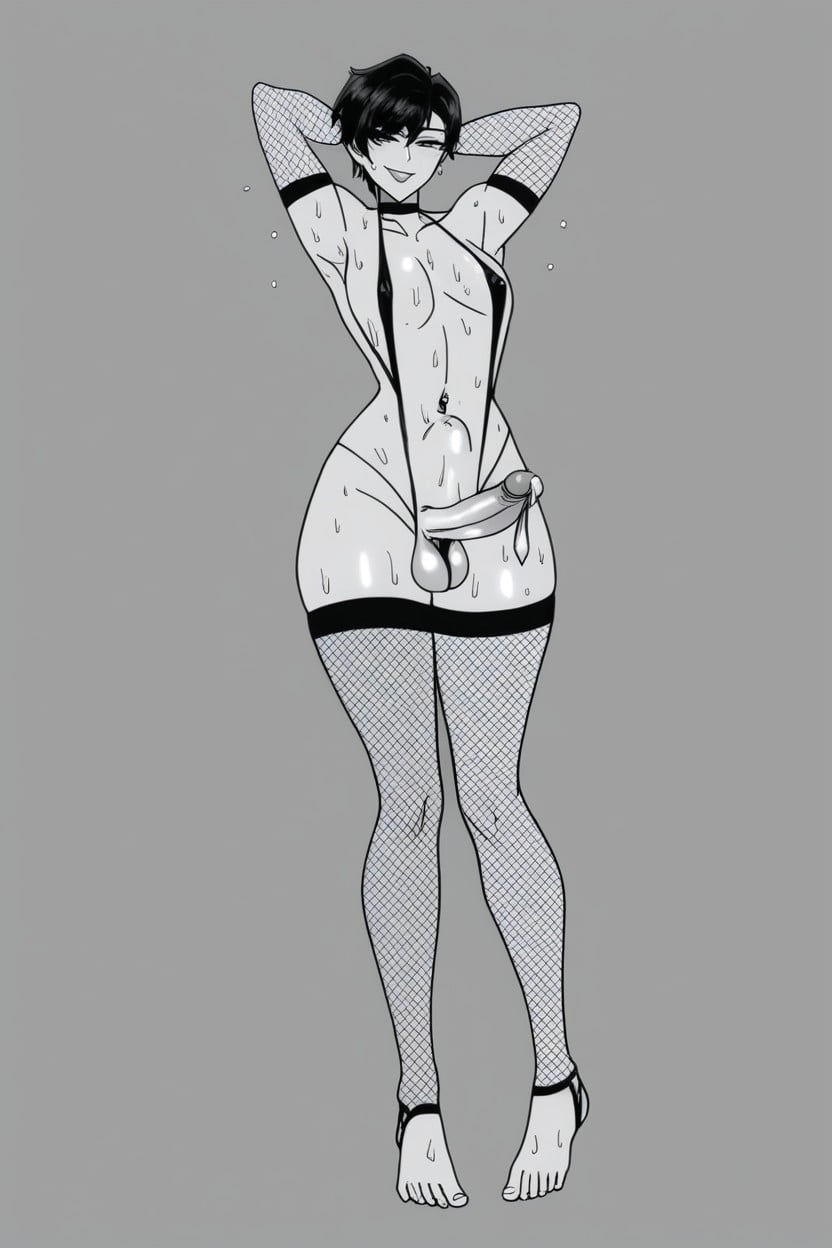 Fishnet Arm Sleeves, Male, Ejaculating Shemale AI Porn