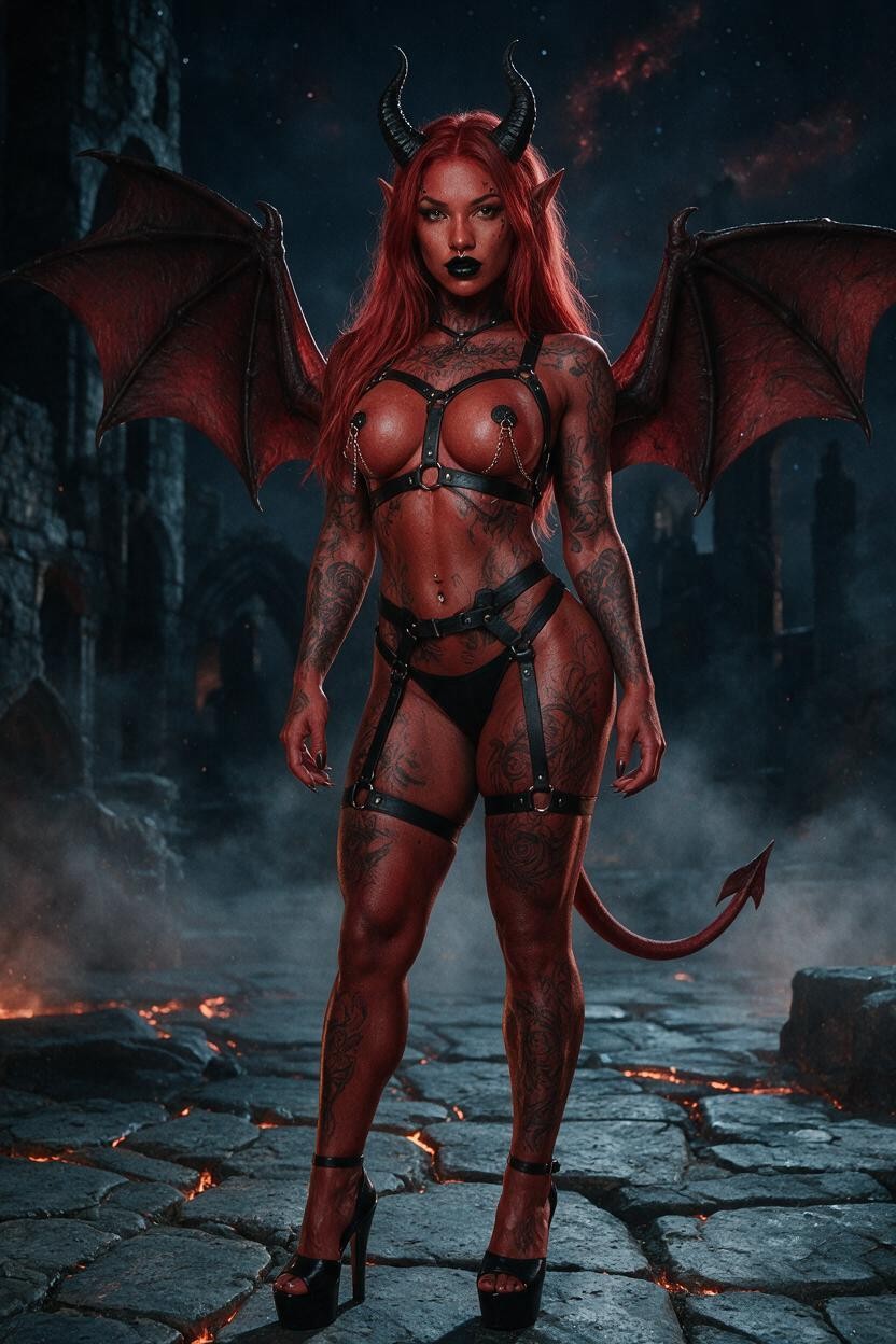 Red Hair, Nipple Chains, Nose Piercing Shemale AI Porn