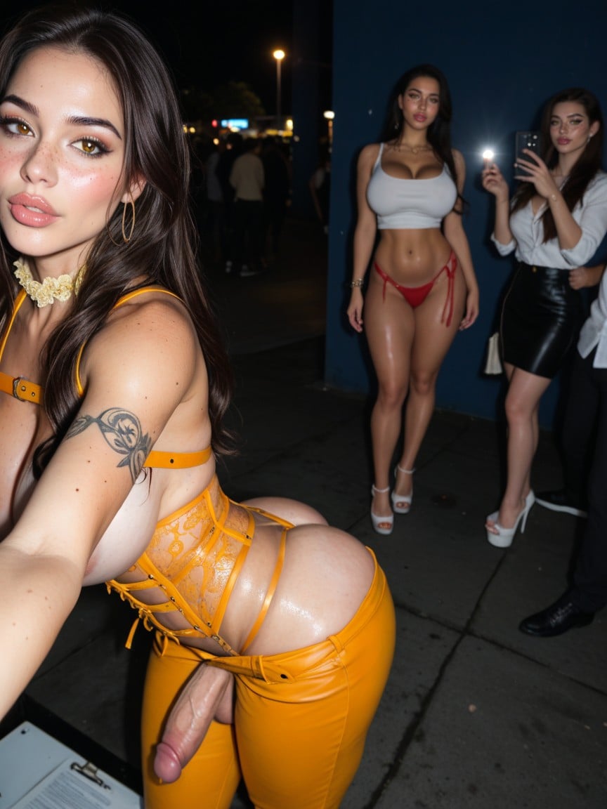 Blushing Bimbo Slut, Orange Lacy Details, Massive Ass Shemale AI Porn