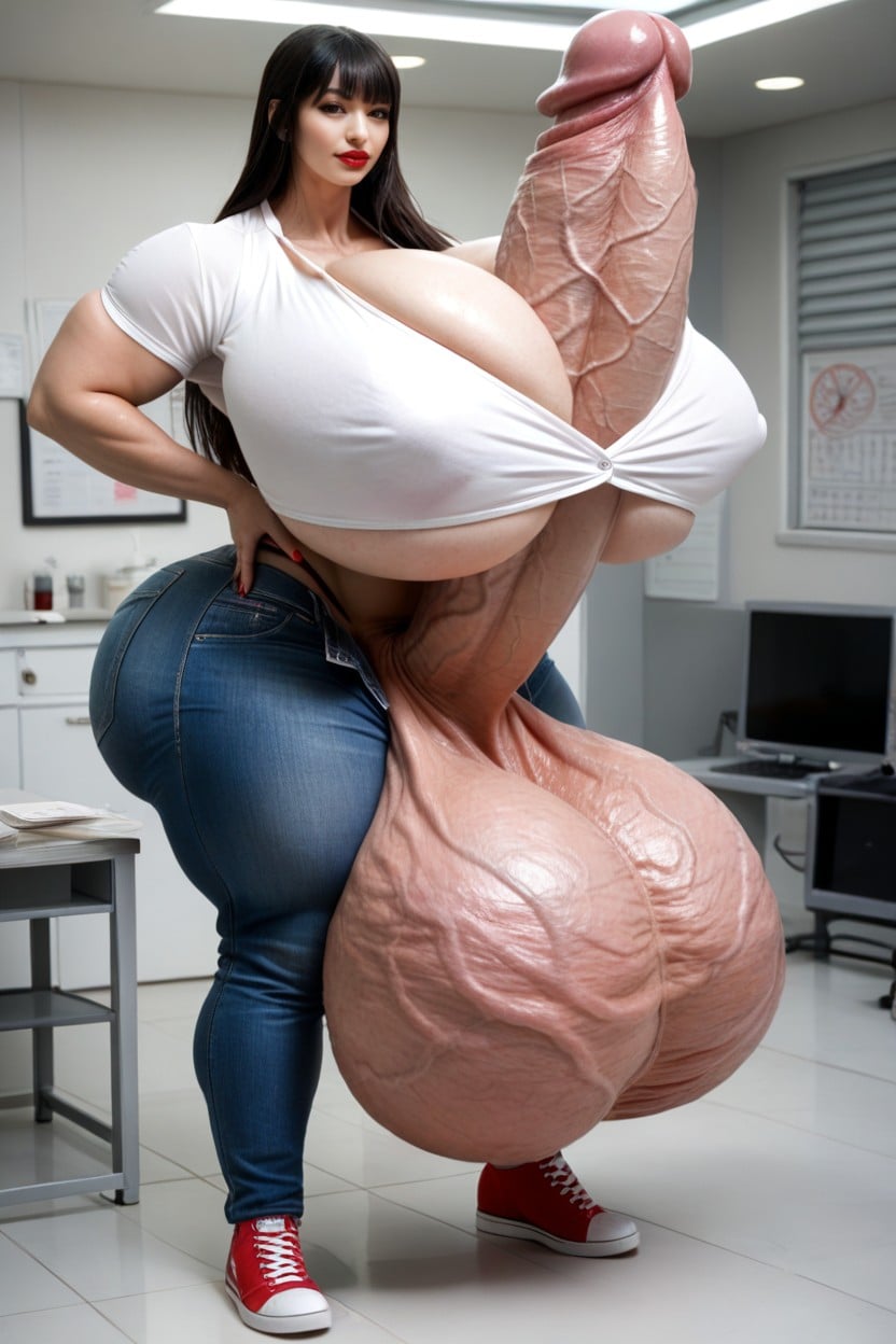 Penis Thicker Than Legs, Impossibly Gigantic Girthy Penis, Impossibly Long Hyper Penis Shemale AI Porn