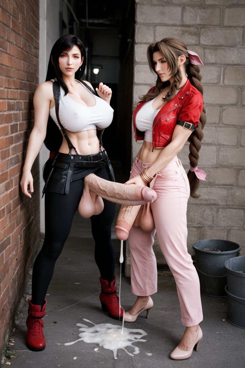 Futanari Cock Very Veiny, Masturbation, Masturbating In Side Alley Shemale AI Porn