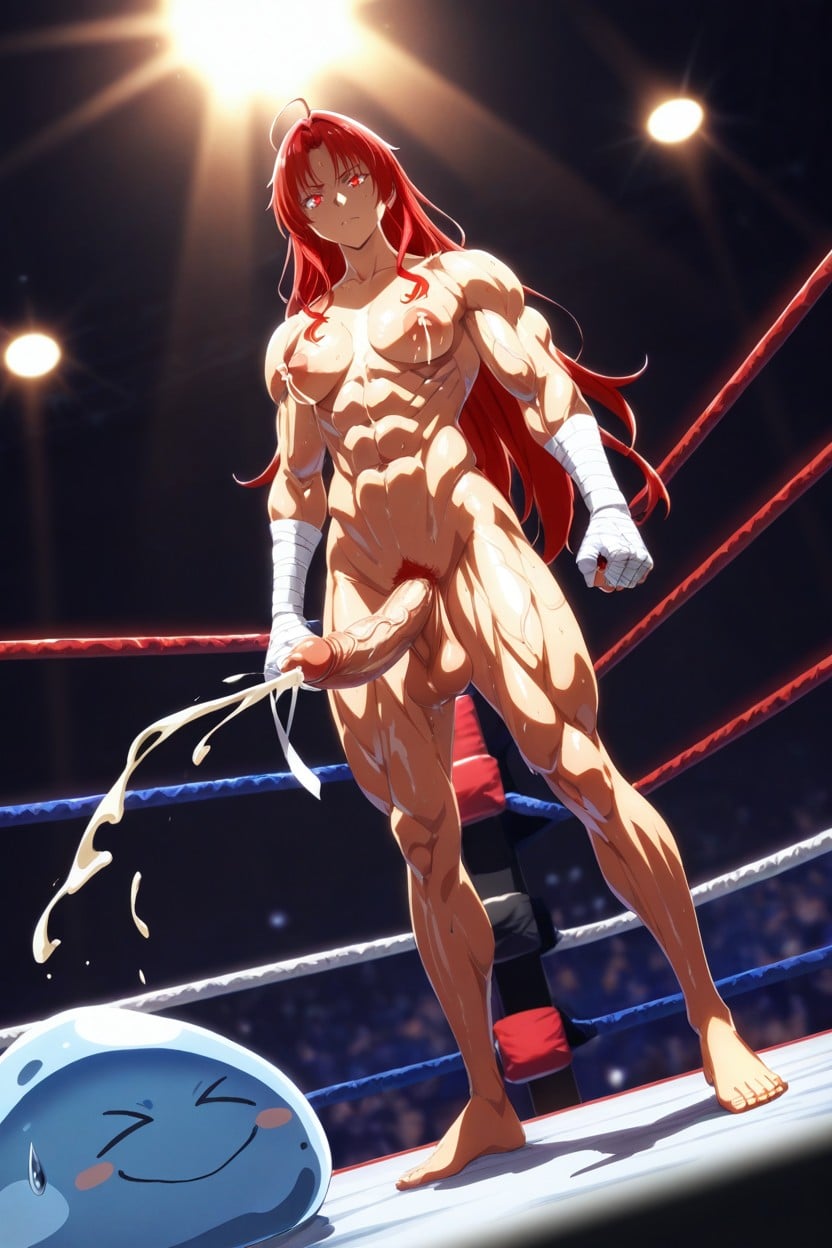 Full Body, Veiny Muscular Thighs, Red Color Sharp Eyes Shemale AI Porn
