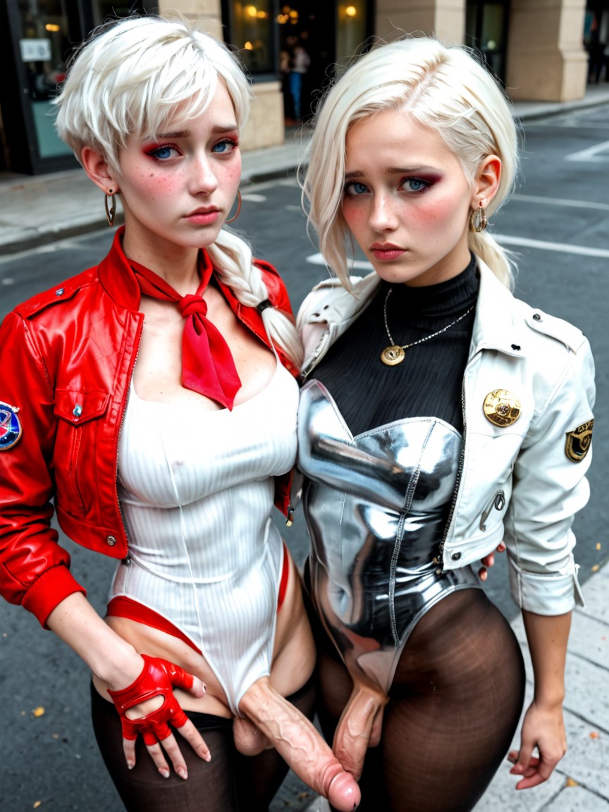Duo, Transparent Leotard, Ponytail Shemale AI Porn