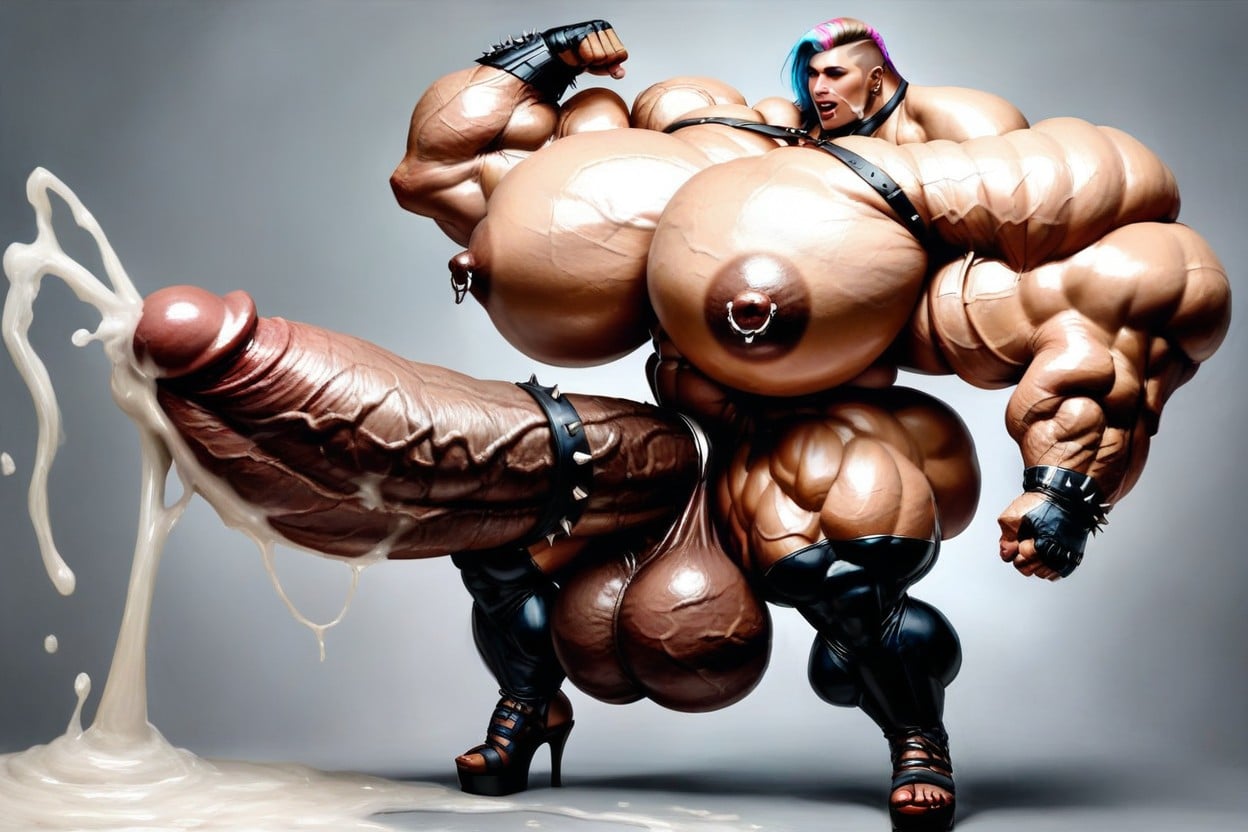 Gigantic Pectoralis Major, Gigantic Erect Cock, Massive Cumshot Shemale AI Porn
