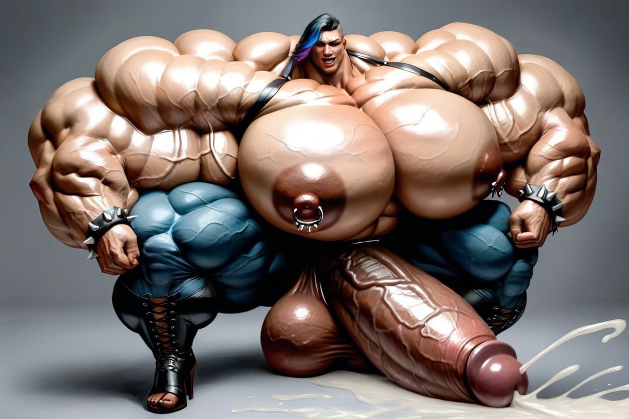 Hyper Veiny Claves, Gigantic Muscular Scalene, Gigantic Pectoralis Major Shemale AI Porn