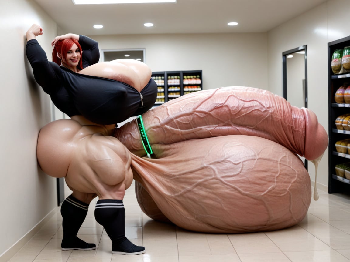 Hyper Gigantic Testicles, Hyper Balls Touching The Floor, Perfect Face Shemale AI Porn
