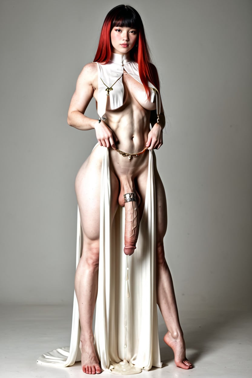 Albino Skin Tone, Prominent Glans, Normal Size Cock Shemale AI Porn