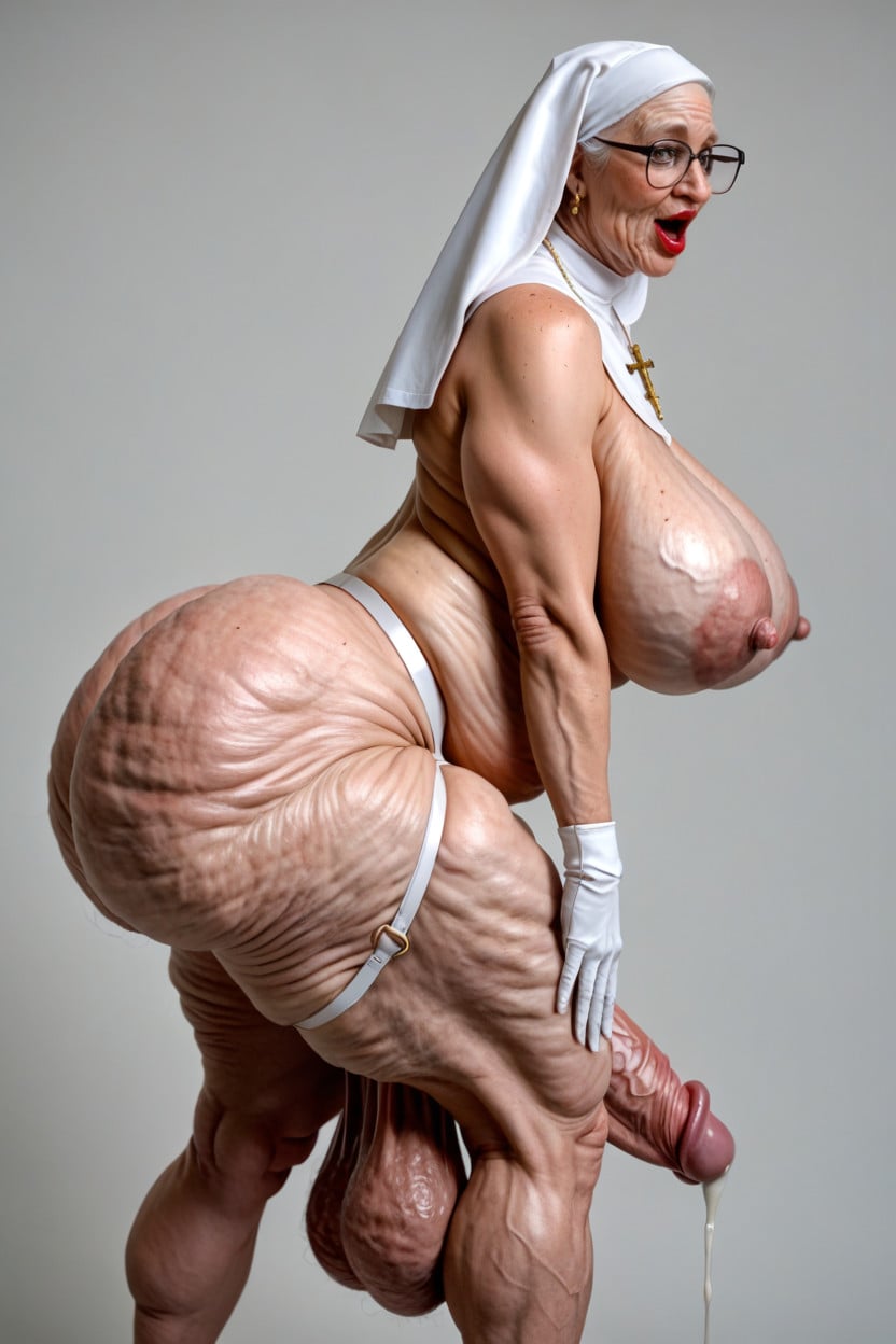 Extremely Low Hanging Balls, Saggy Belly, Belly Bulge Shemale AI Porn