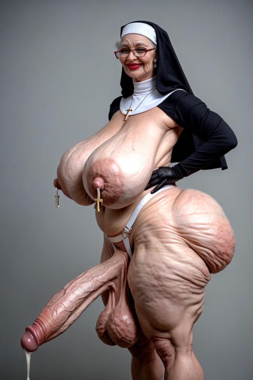 Hyper Long Cock, Stretch Marks, Albino Shemale AI Porn