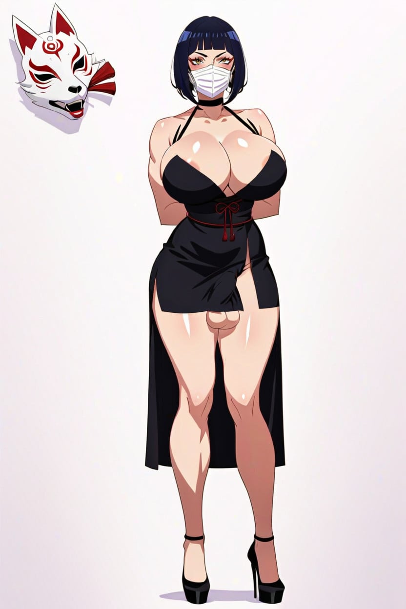 Upper Face Mask, Large Ass, Kitsune Mask Shemale AI Porn