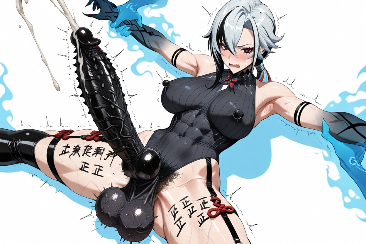 Horsecock, Hyper Saggy Balls, Arlecchino From Genshin Impact Shemale AI Porn