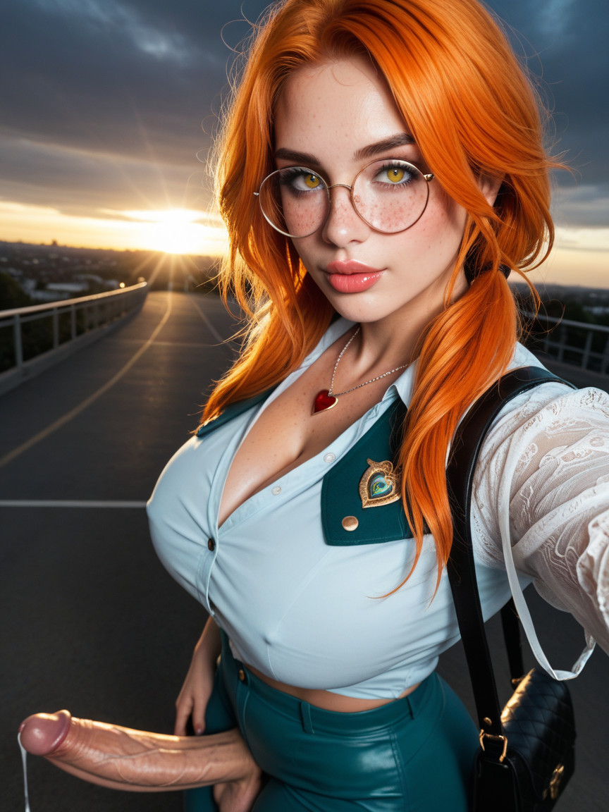 Hyper Curvy Body, Bokeh, Blushing Hot Babe Shemale AI Porn