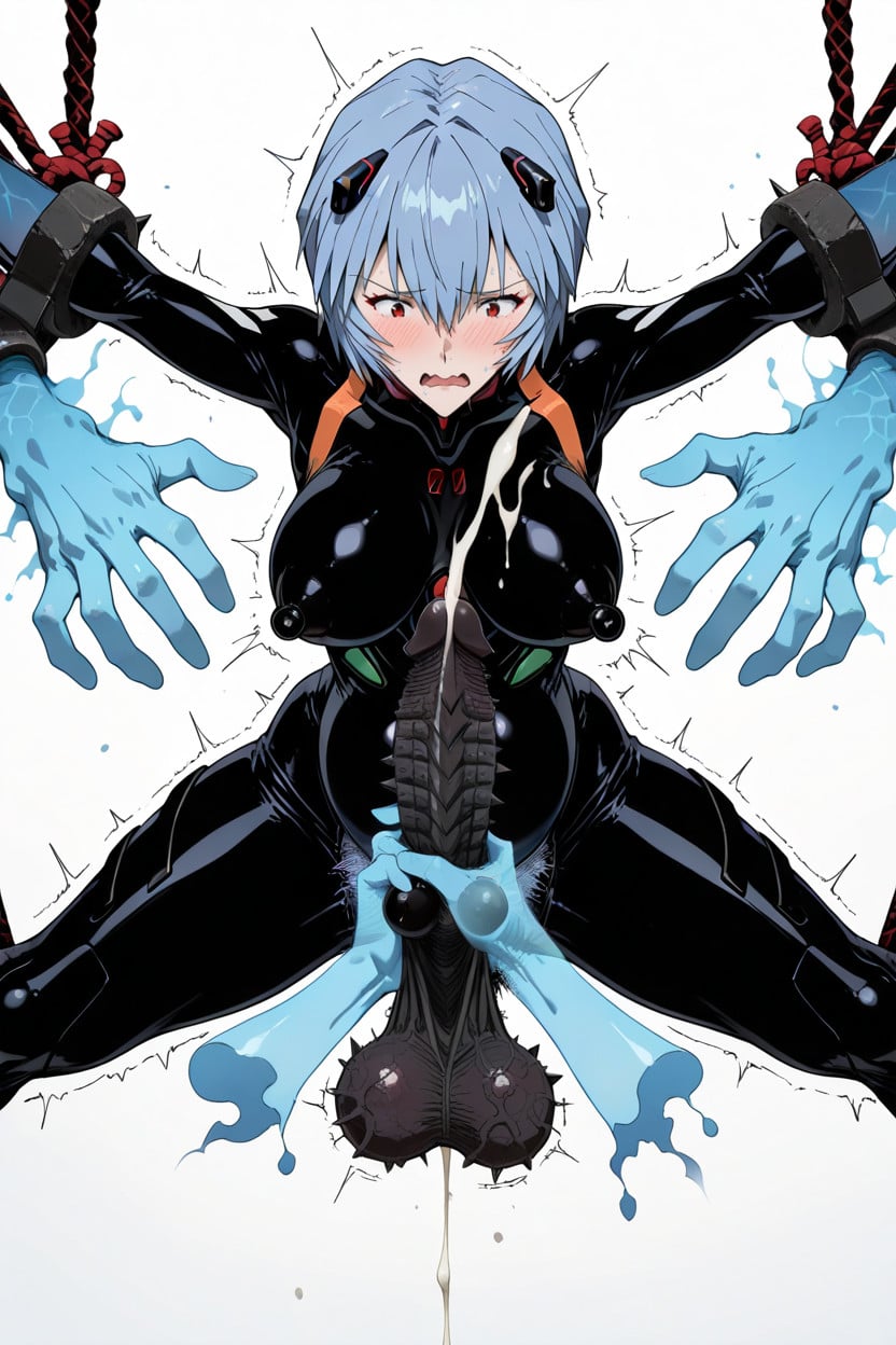 Gigant Knot, Restrained, Cock Masturbated By Blue Ghost Hands Shemale AI Porn