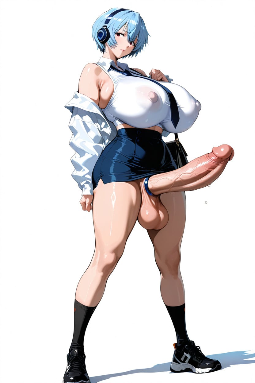 Model, Rei Ayanami From Evangelion, Bulging Gigantic Cleavage Shemale AI Porn