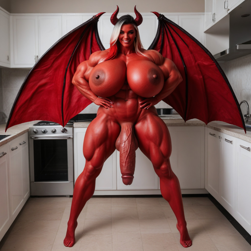 Devil, Barefoot, Gigantic Enormous Biceps Shemale AI Porn