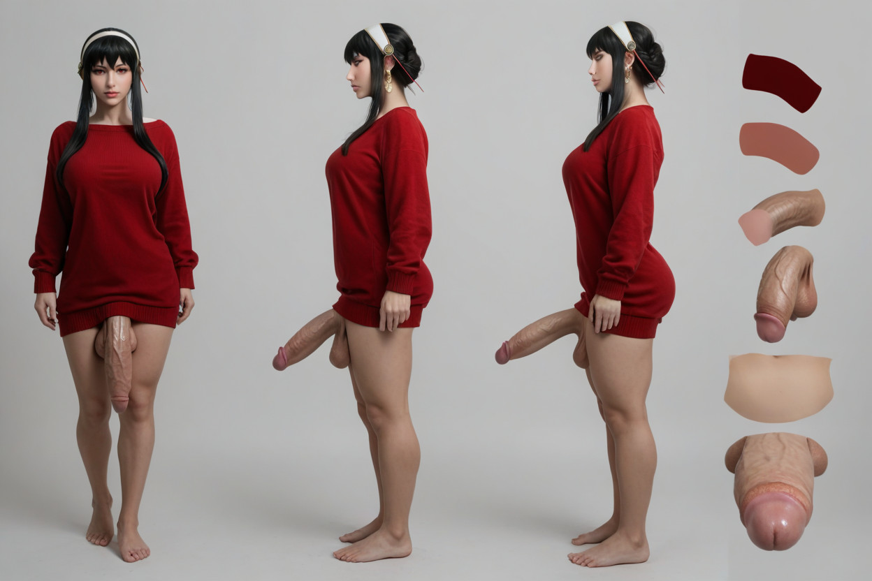 Multiple Angles, Smooth Cock, White Background Shemale AI Porn