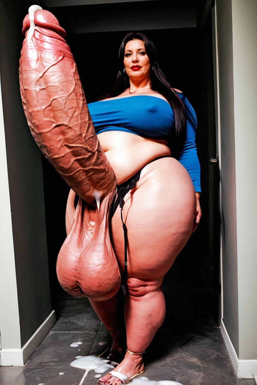 Front View, Ssbbw, Impossibly Long Hyper Penis Shemale AI Porn