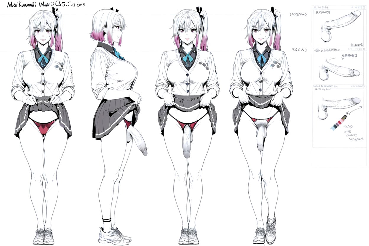 Uniform, Anime Character Design Sheet, Large Breast Shemale AI Porn